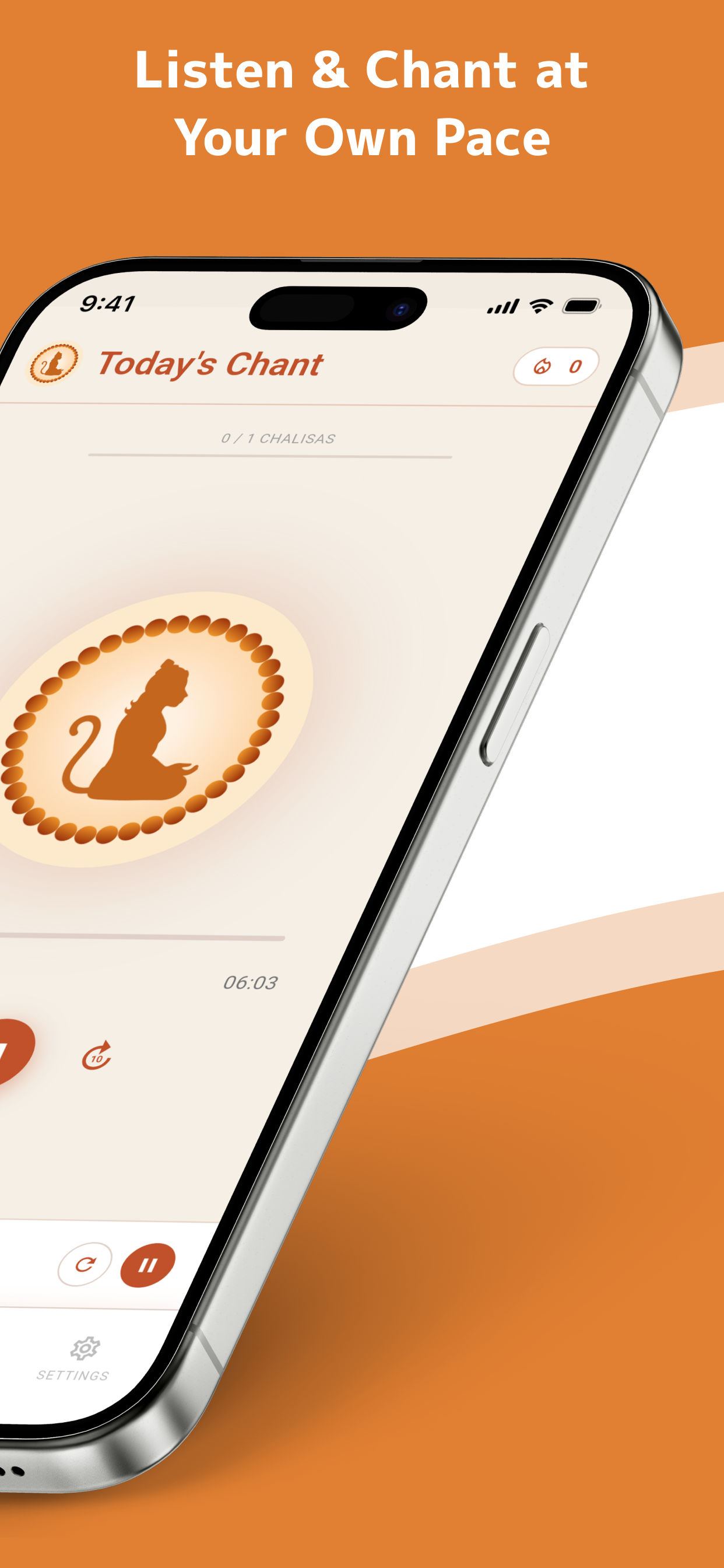 Hanuman Chalisa Japa audio playback screen — Listen & Chant at Your Own Pace