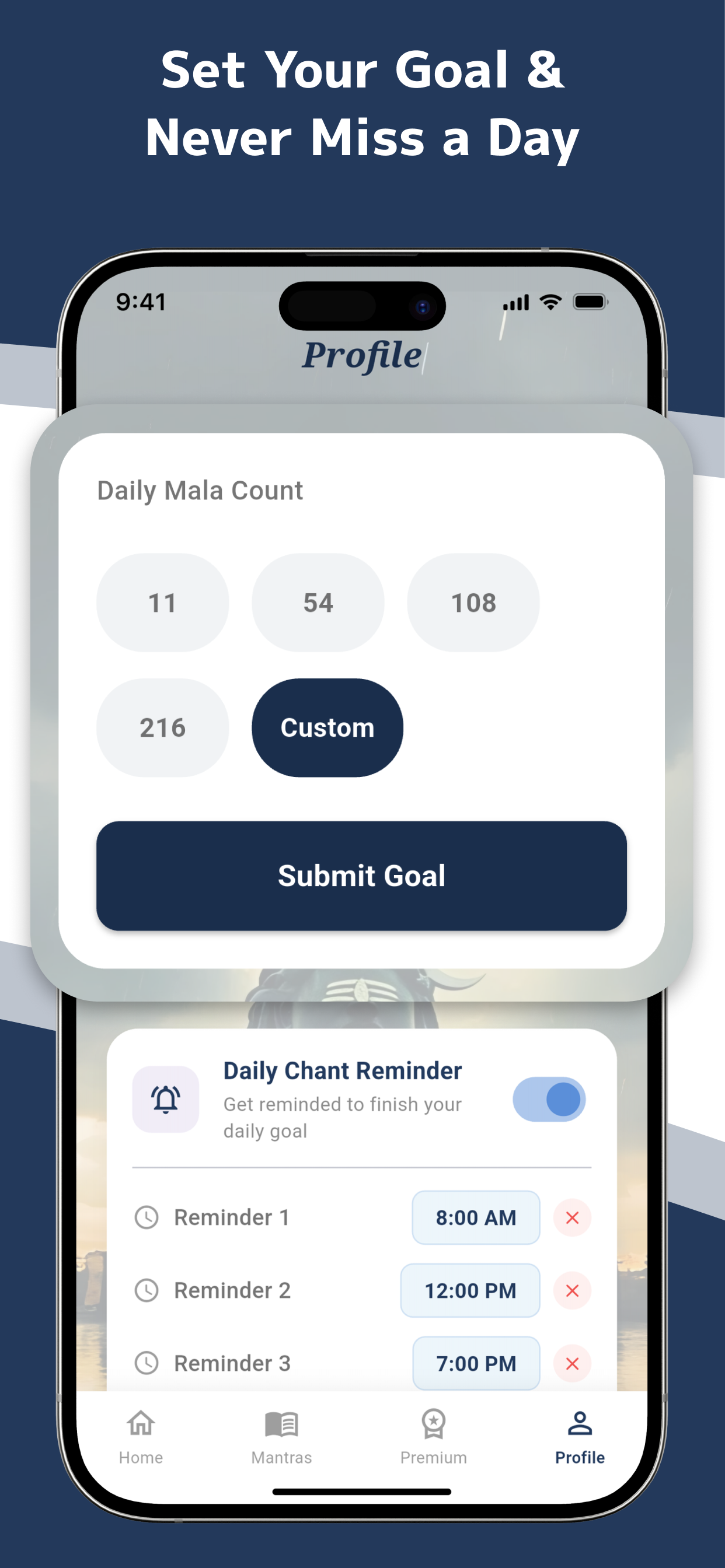 Daily chanting goal complete screen in Shiv Sadhana app